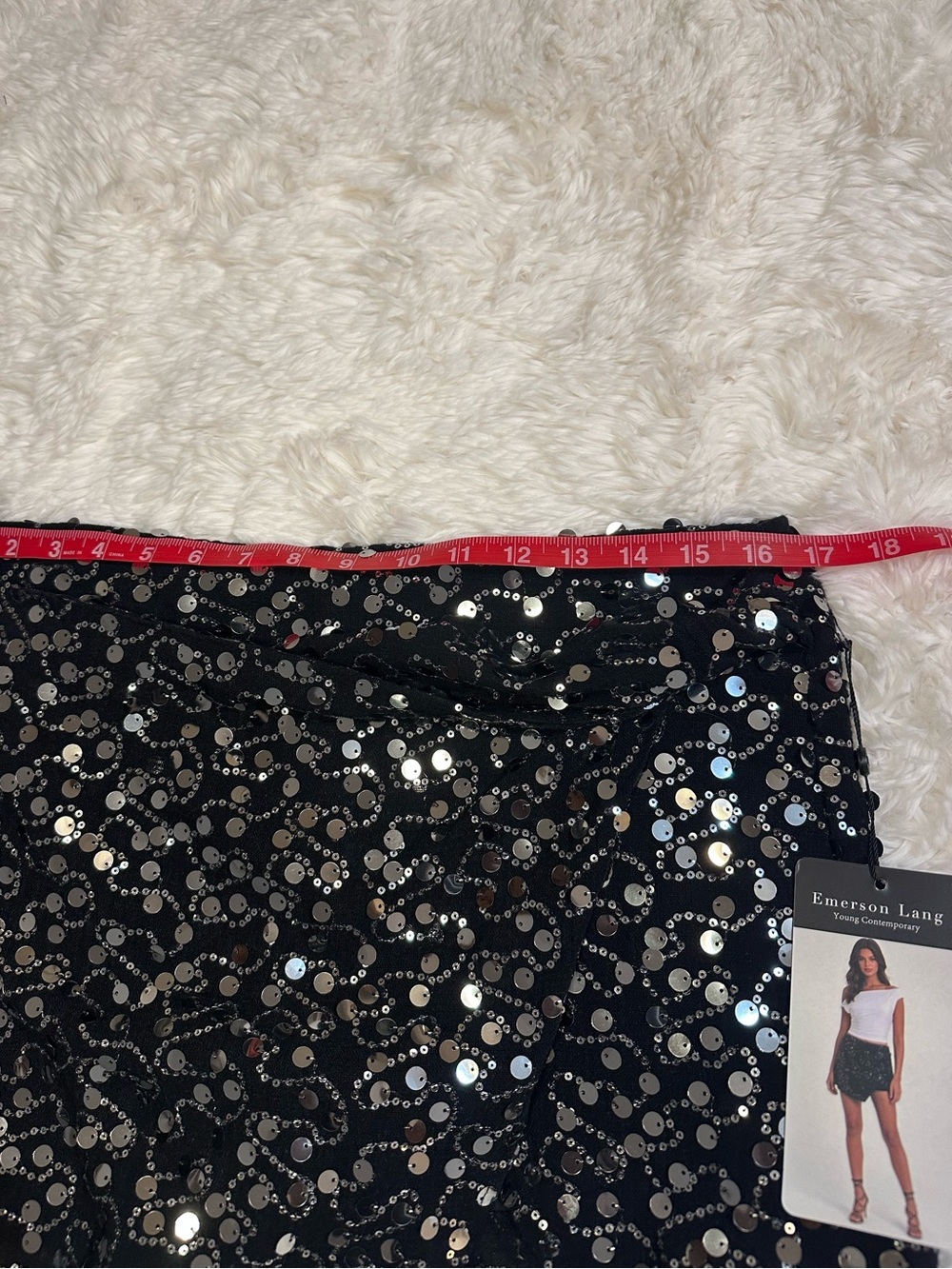 Emerson Lang Black Silver Sequin Mini Skort L Party Clubwear NWT - Picture 6 of 11